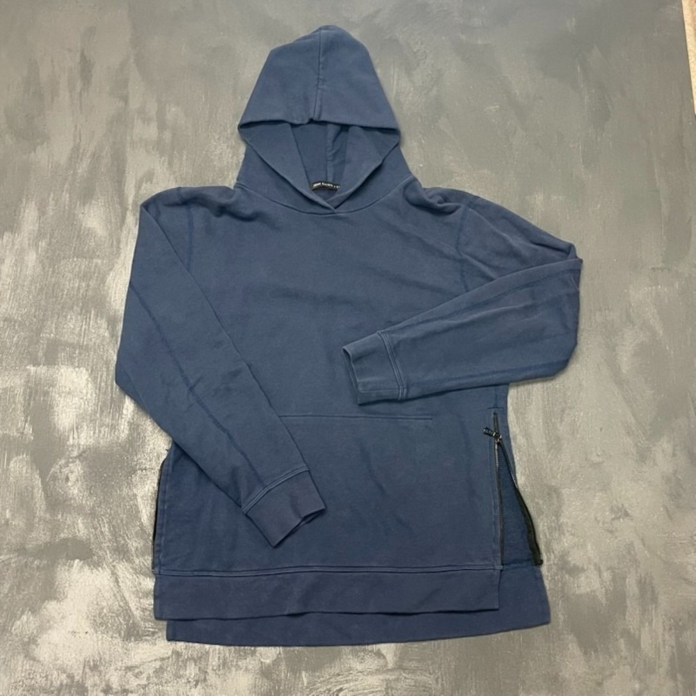 John Elliott Blue Villain Pullover Hoodie Men's Size Large Side Zip Pockets USA